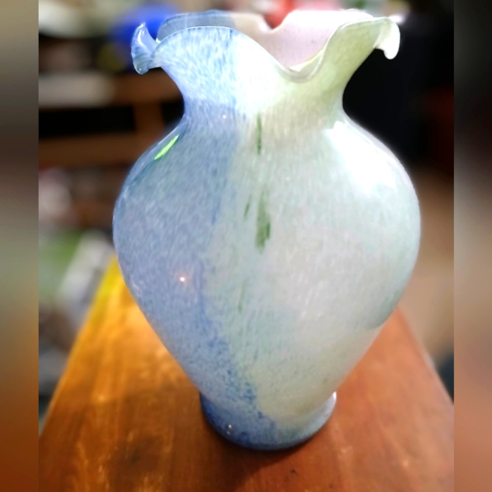 Elegant 12" Blue White Green Glass Vase World Market